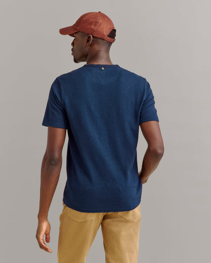 Short Sleeve Hemp Cotton Henley Carbon Blue Billy Reid