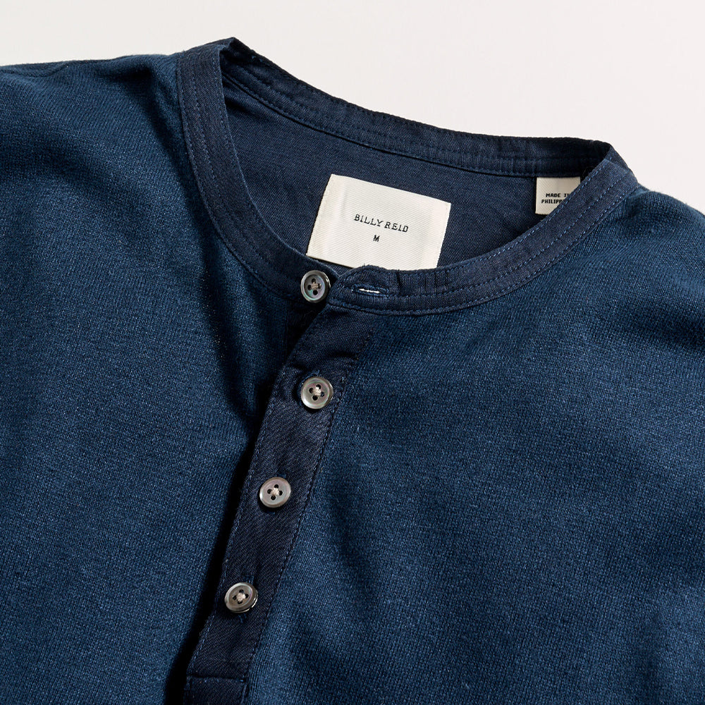 Short Sleeve Hemp Cotton Henley Carbon Blue Billy Reid
