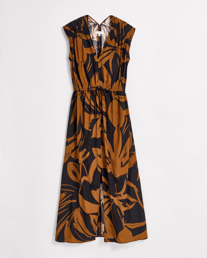 Silk Brush Stroke V-Neck Maxi Dress Billy'S Brown/Black Billy Reid
