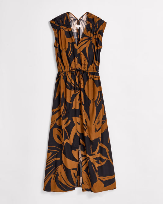 Silk Brush Stroke V-Neck Maxi Dress Billy'S Brown/Black Billy Reid
