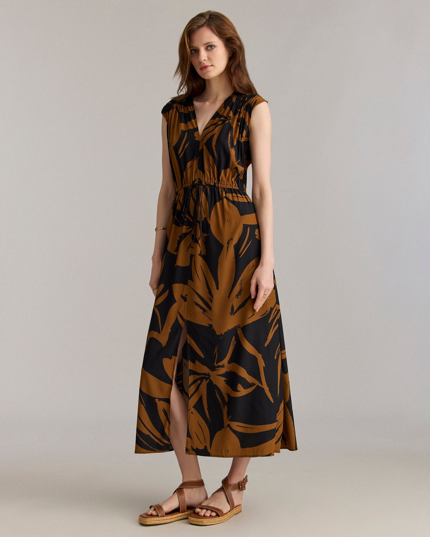 Silk Brush Stroke V-Neck Maxi Dress Billy'S Brown/Black Billy Reid