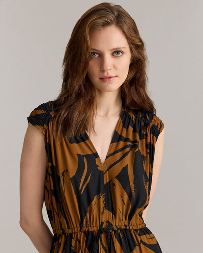 Silk Brush Stroke V-Neck Maxi Dress Billy'S Brown/Black Billy Reid
