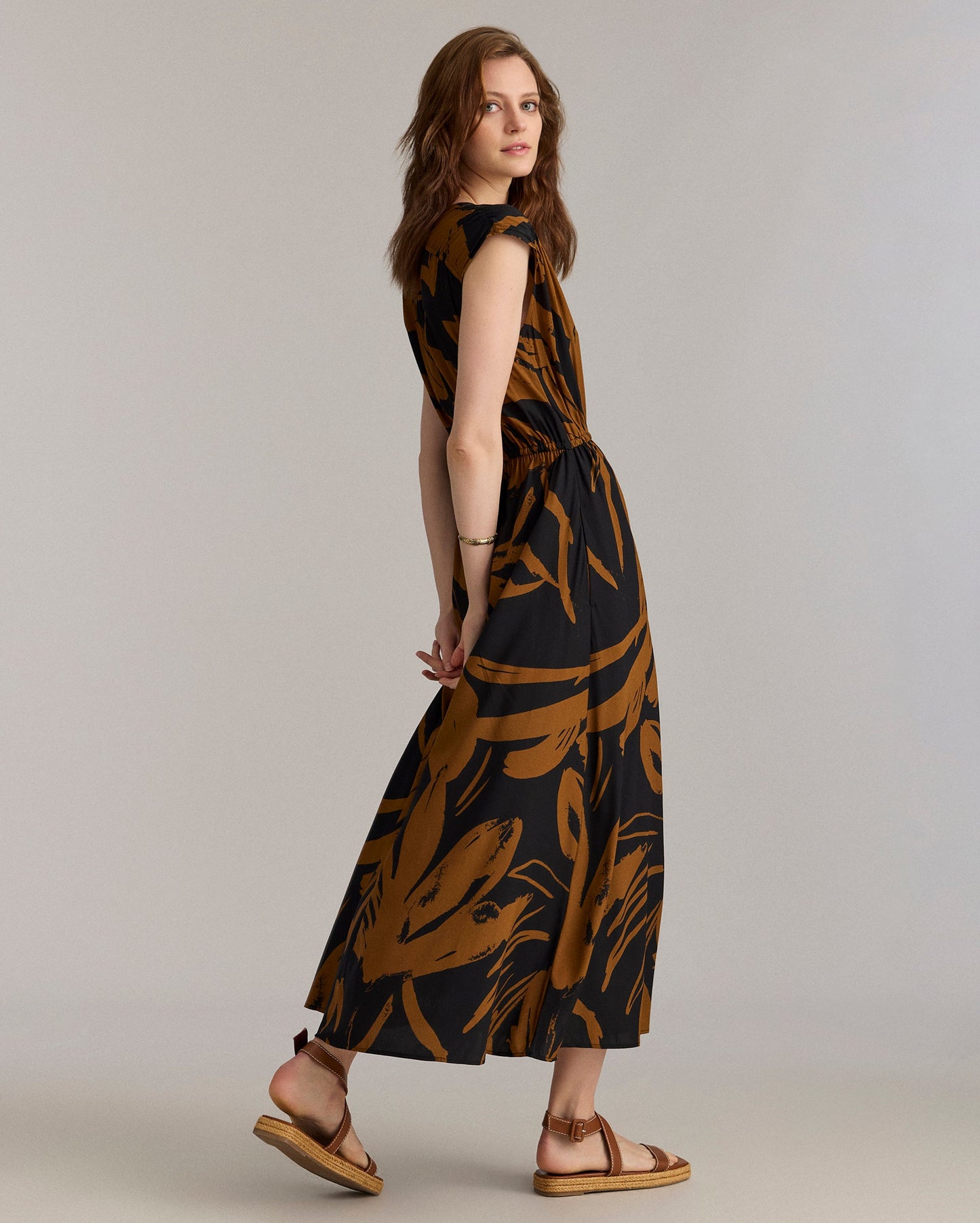 Silk Brush Stroke V-Neck Maxi Dress Billy'S Brown/Black Billy Reid