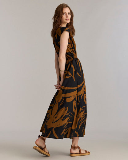 Silk Brush Stroke V-Neck Maxi Dress Billy'S Brown/Black Billy Reid