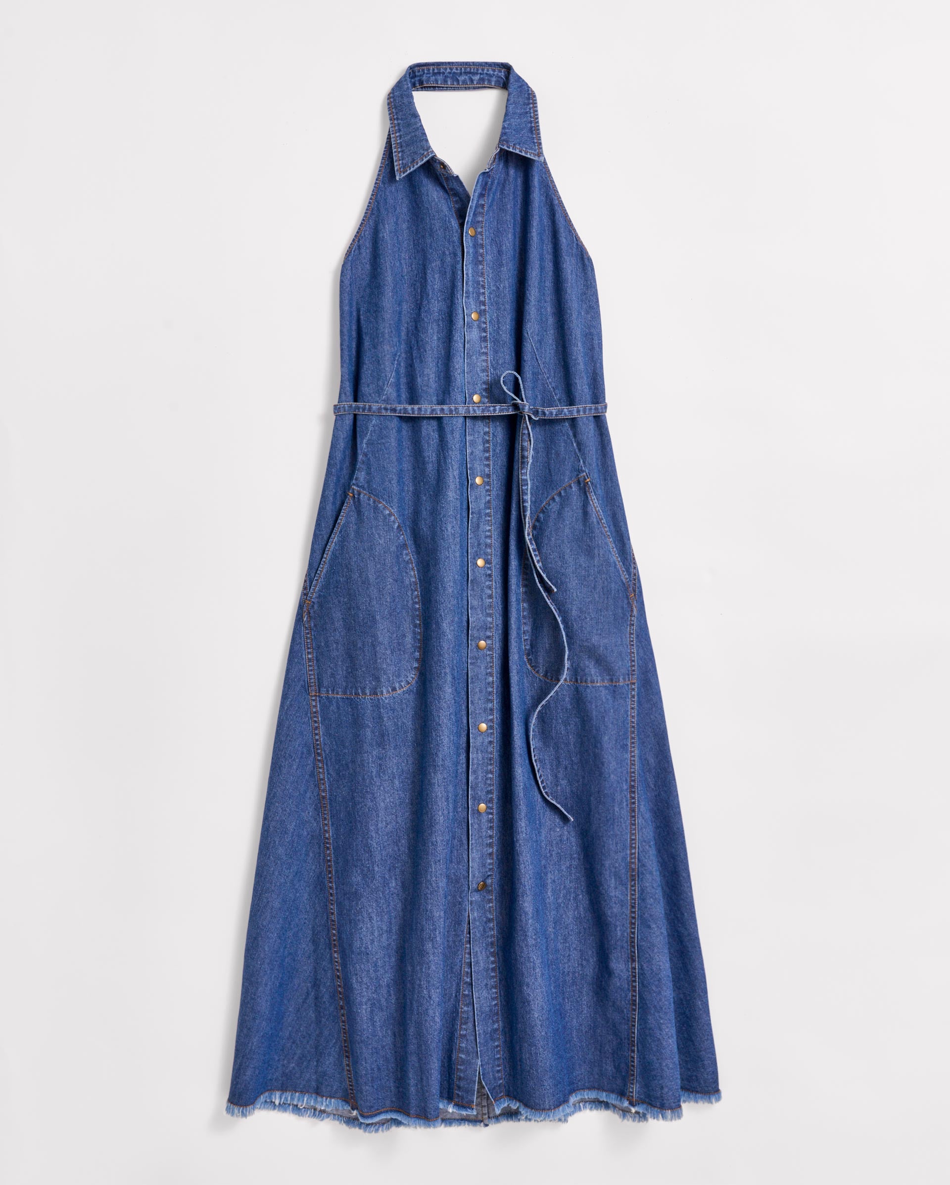 Denim Halterneck Shirt Dress Indigo Billy Reid