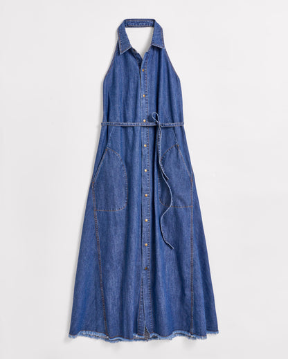 Denim Halterneck Shirt Dress Indigo Billy Reid