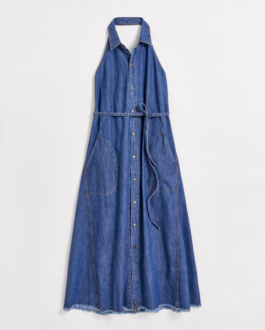 Denim Halterneck Shirt Dress Indigo Billy Reid