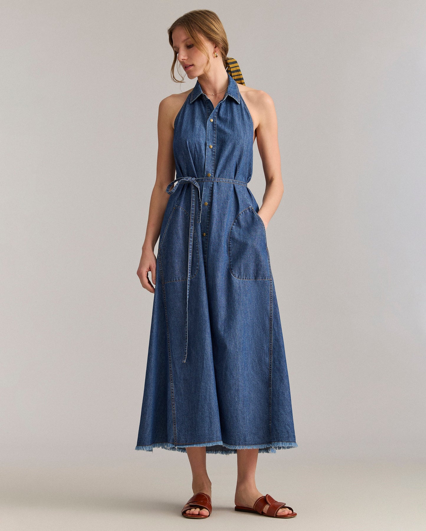 Denim Halterneck Shirt Dress Indigo Billy Reid