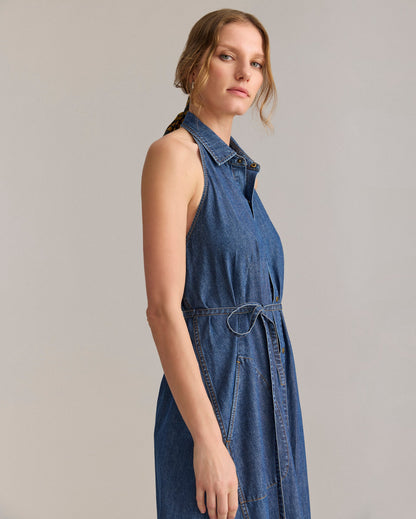 Denim Halterneck Shirt Dress Indigo Billy Reid