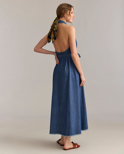 Denim Halterneck Shirt Dress Indigo Billy Reid