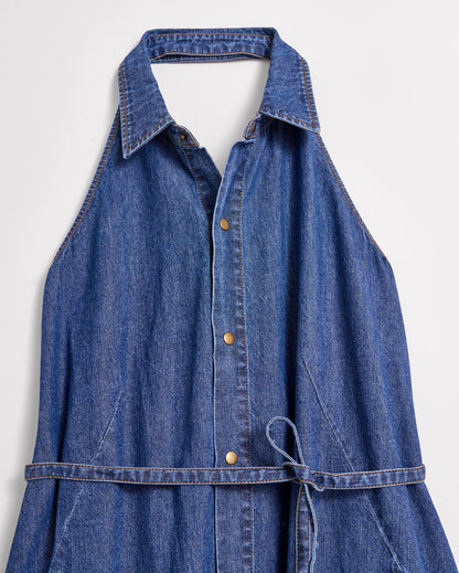 Denim Halterneck Shirt Dress Indigo Billy Reid
