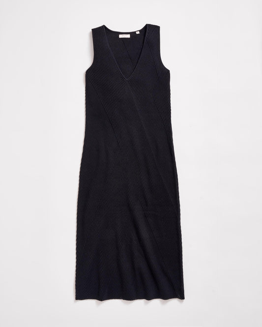 Transfer Rib V-Neck Dress Black Billy Reid