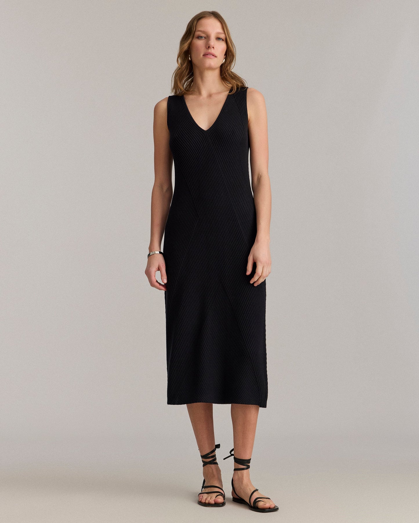 Transfer Rib V-Neck Dress Black Billy Reid