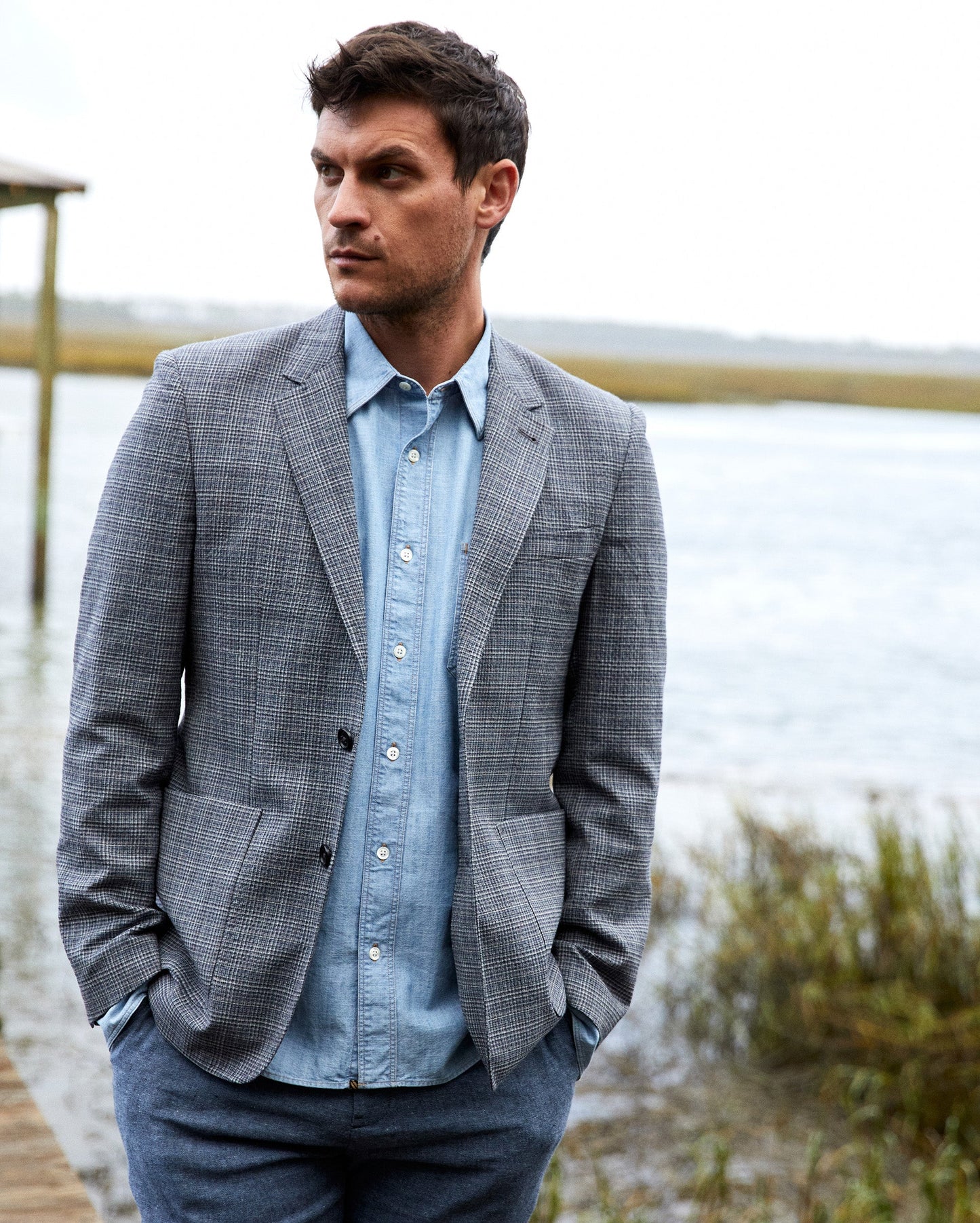 Micro-Plaid Walton Jacket Blue Multi Billy Reid