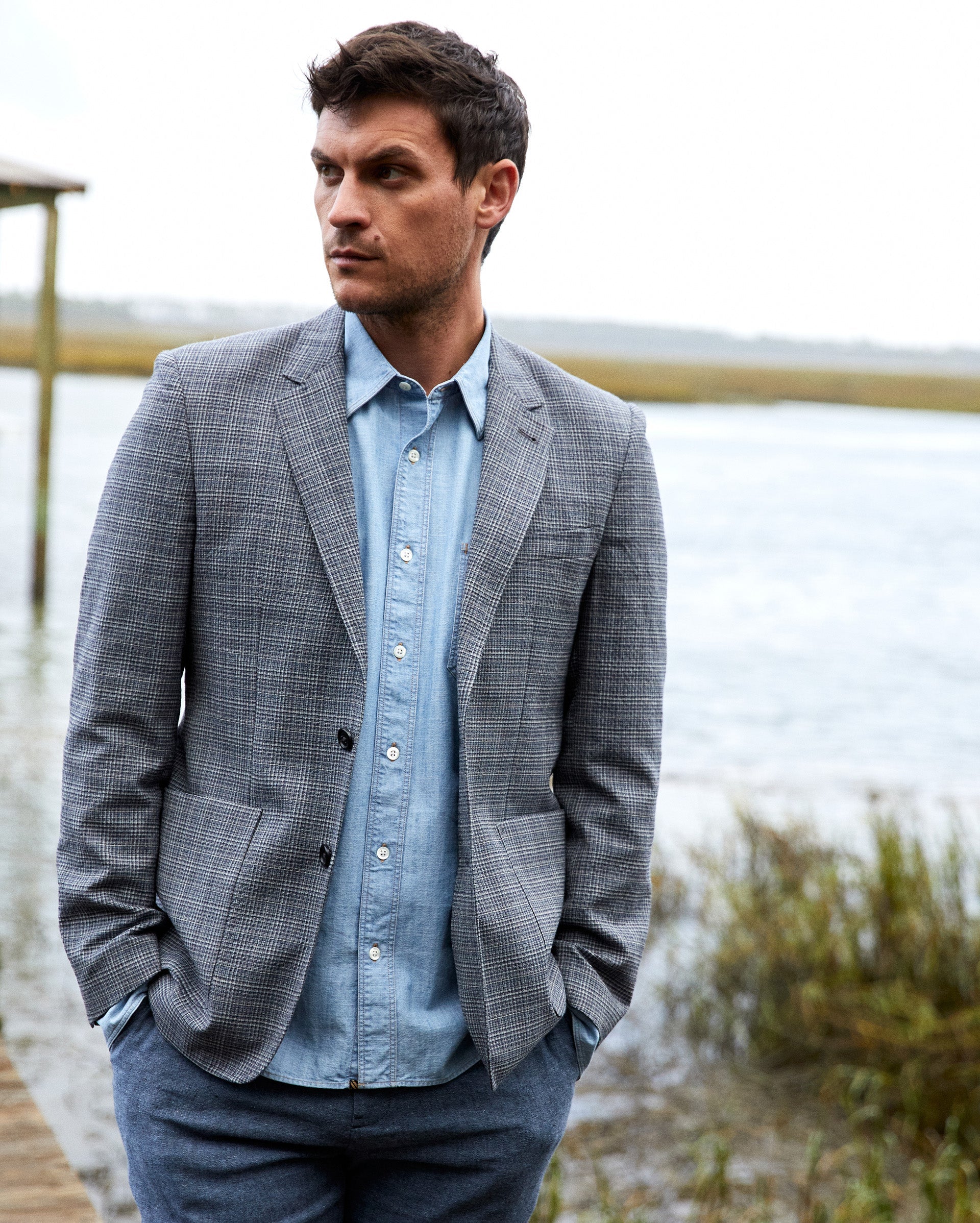 Micro-Plaid Walton Jacket Blue Multi Billy Reid
