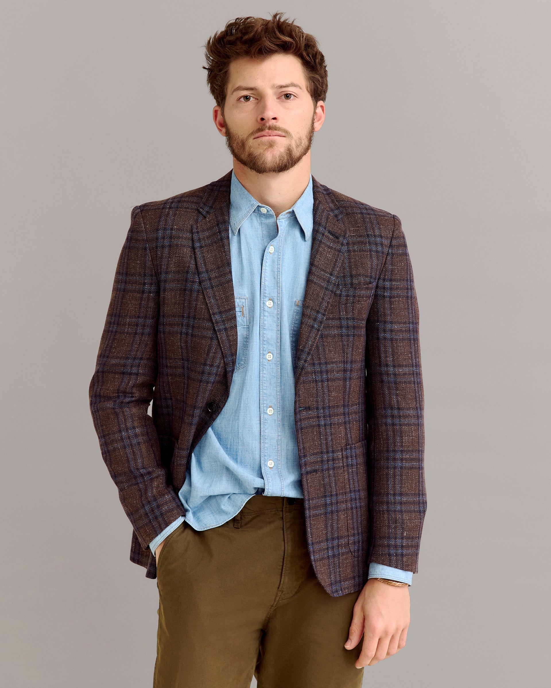 Plaid Walton Jacket Chocolate/Multi Billy Reid