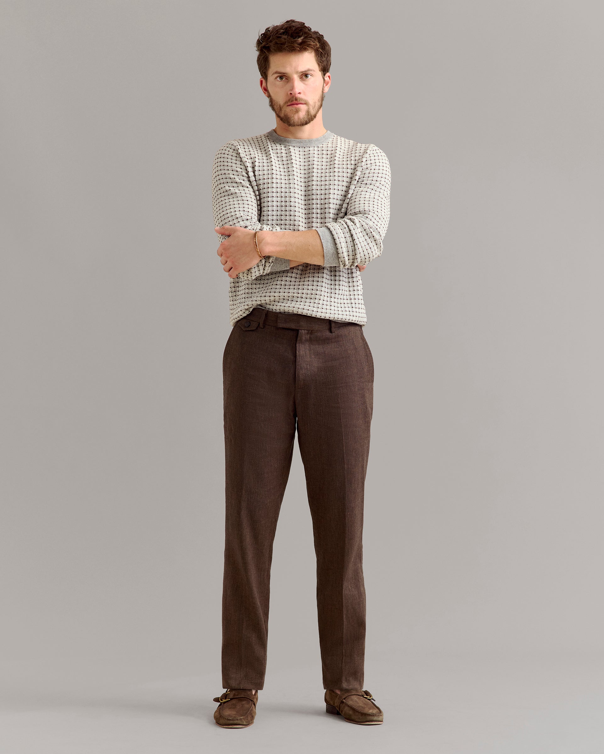 Herringbone Flat Front Trouser Chocolate Billy Reid