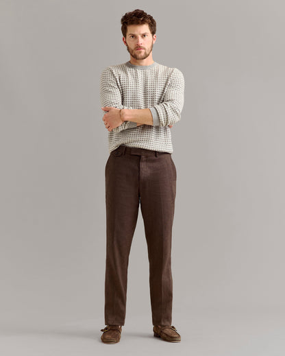 Herringbone Flat Front Trouser Chocolate Billy Reid