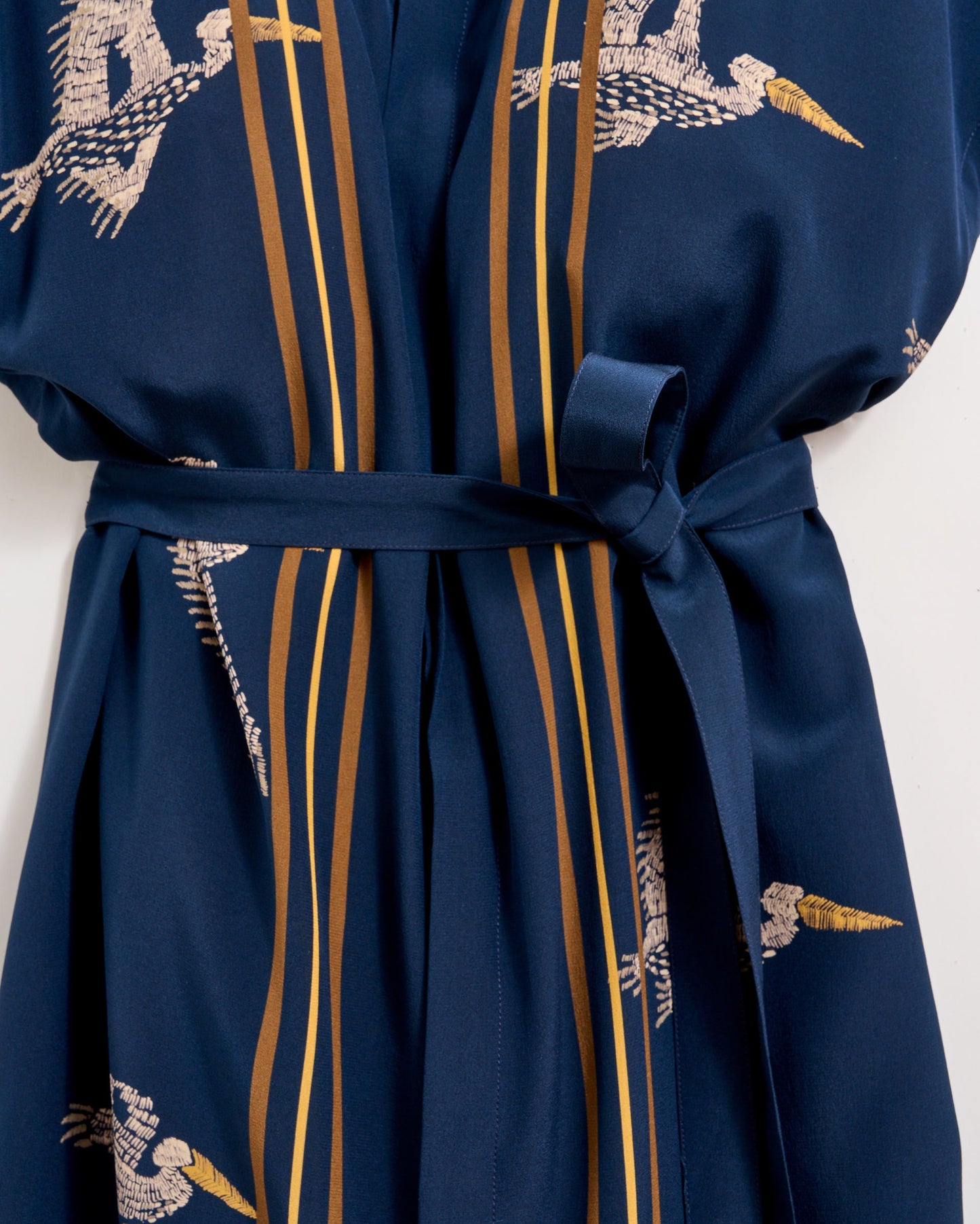 Silk Pelican Scarf Print Shirt Dress Navy/Gold Billy Reid
