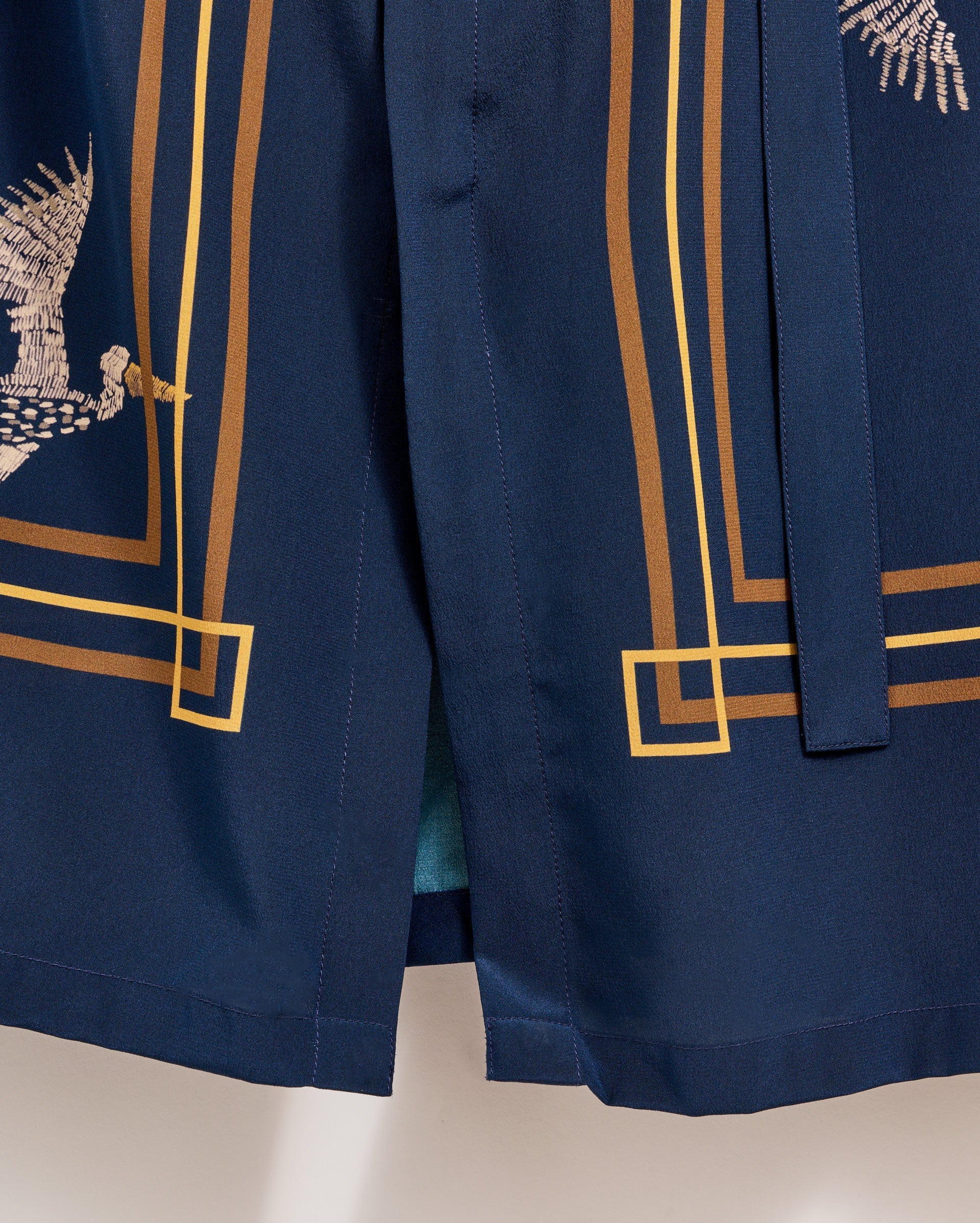 Silk Pelican Scarf Print Shirt Dress Navy/Gold Billy Reid