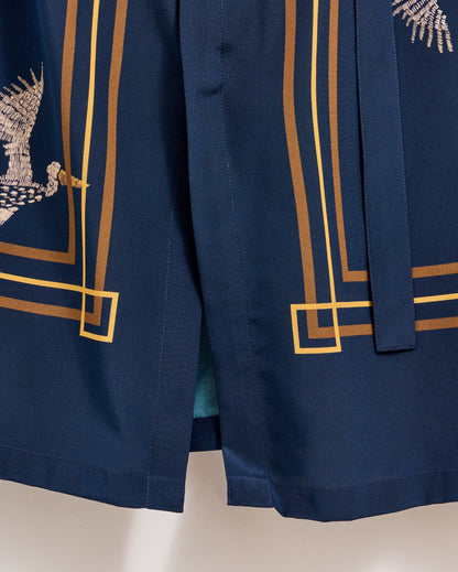 Silk Pelican Scarf Print Shirt Dress Navy/Gold Billy Reid